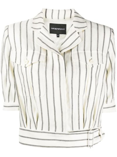 Beige / Black Women's Armani Emporio Striped Cropped Shirts | A2BZXOX