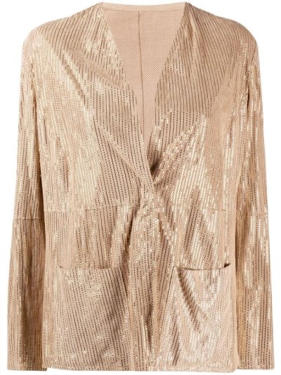 Beige / Gold Women's Armani Emporio Metallic Striped Collarless Jackets | R26UAG6