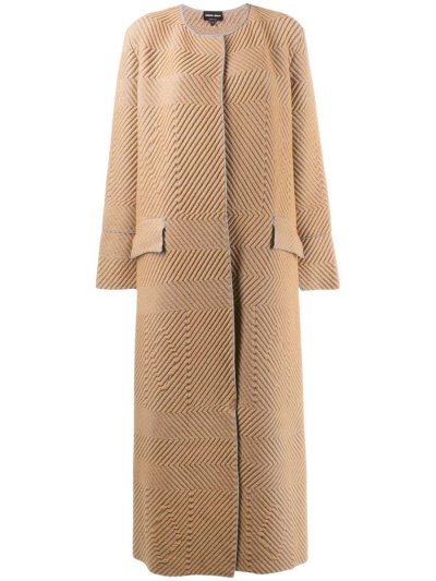 Beige / Grey Women's Giorgio Armani Chevron Midi Coats | U0WEIGQ