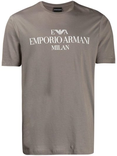 Beige Men's Armani Emporio Logo Print T Shirts | N581HUN