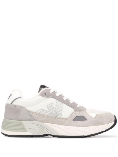 Beige Men's Armani Emporio Panelled Low Top Sneakers | MDNIOQE