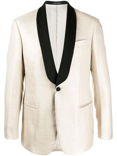 Beige Men's Armani Emporio Satin Trimmed Dinner Jackets | 66IWZ8N