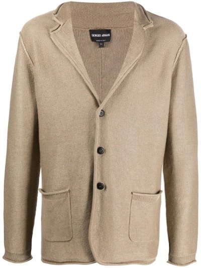 Beige Men's Giorgio Armani Fine Knit Blazers | STJ4OUA