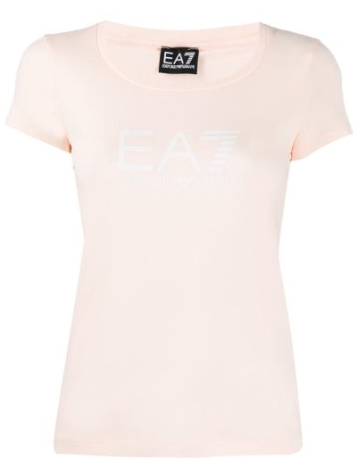 Beige Women's Ea7 Emporio Armani Fitted Logo Print T Shirts | A9EWUIF