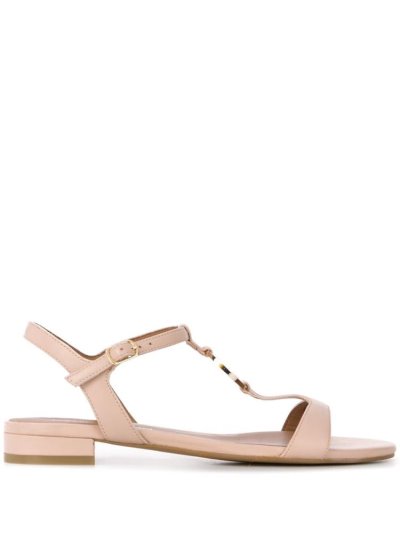 Beige Women's Armani Emporio Low Heel Logo Sandals | S4TOW5A