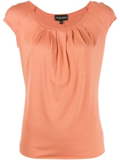 Beige Women's Armani Emporio Pleated Short Sleeve Tops | AIPN7ZT