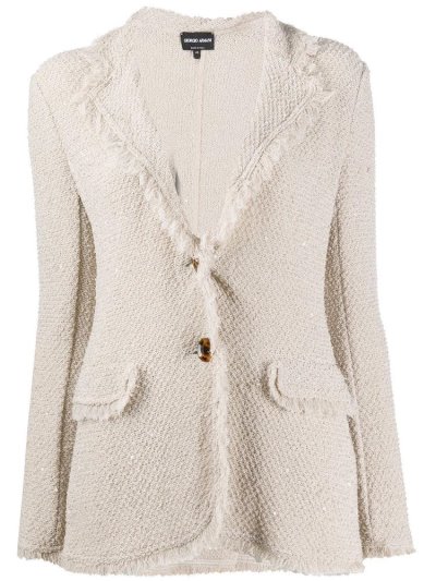 Beige Women's Giorgio Armani Fringed Fitted Blazers | DBUPHAQ