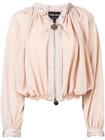 Beige Women's Giorgio Armani Ruched Design Cropped Jackets | DUFAVC4