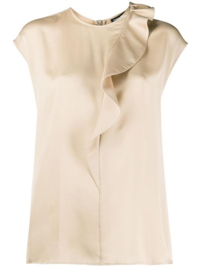 Beige Women's Giorgio Armani Silk Ruffle Trim Blouse | TK8OE1P