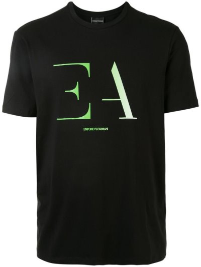 Black / Green Men's Armani Emporio Logo Print T Shirts | 09O2KY4