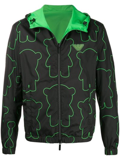 Black / Green Men's Armani Emporio Reversible Bear Print Jackets | 5LHRC4Q