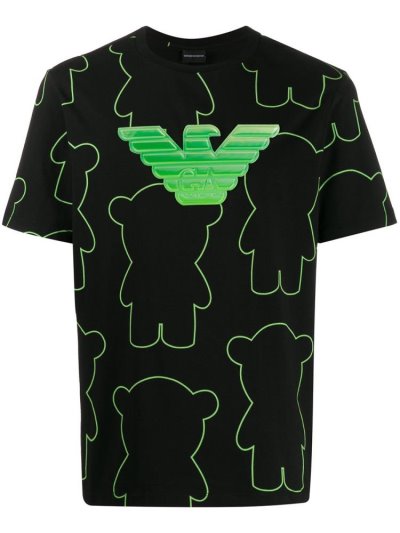 Black / Green Men's Armani Emporio Logo Patch T Shirts | WV1OKE5