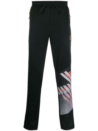 Black Men's Ea7 Emporio Armani Graphic Print Track Pants | GPAO8TJ