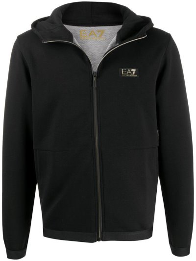 Black Men's Ea7 Emporio Armani Logo Print Zip Up Hoodie | 1XZ3JHF