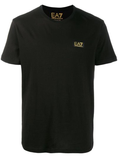 Black Men's Ea7 Emporio Armani Logo Printed T Shirts | RQUDIQV