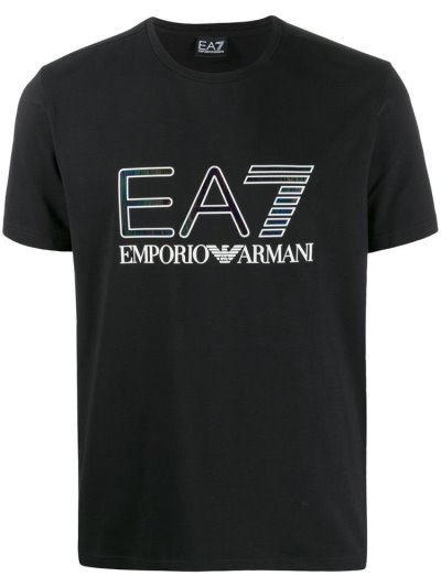 Black Men's Ea7 Emporio Armani Printed Logo T Shirts | 030310P