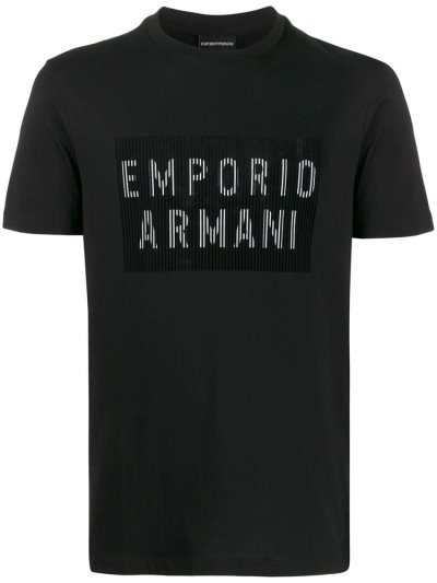 Black Men's Armani Emporio Barcode Logo Print T Shirts | 32MG395