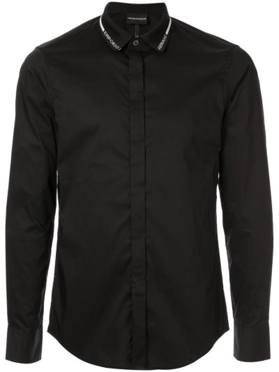 Black Men's Armani Emporio Branded Collar Shirts | 0CP3MEW