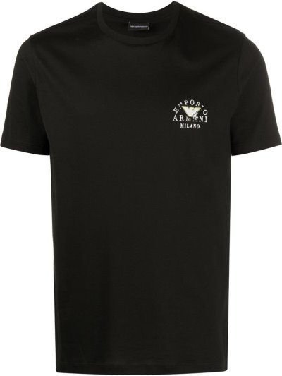 Black Men's Armani Emporio Chest Logo T Shirts | 0COLHXV