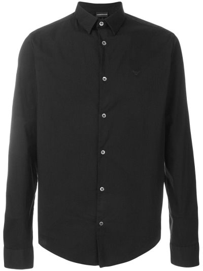 Black Men's Armani Emporio Classic Button Down Shirts | MRTY2L0