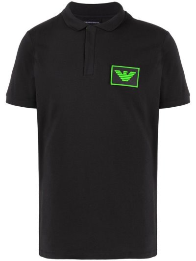 Black Men's Armani Emporio Contrast Logo Polo Shirts | M6D6JP1