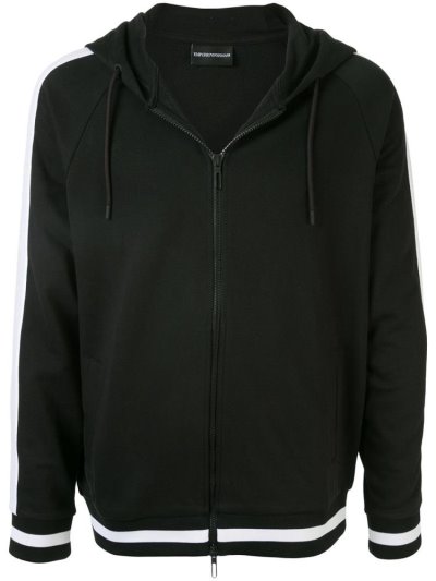 Black Men's Armani Emporio Contrast Stripe Hoodie | N8J3ROI