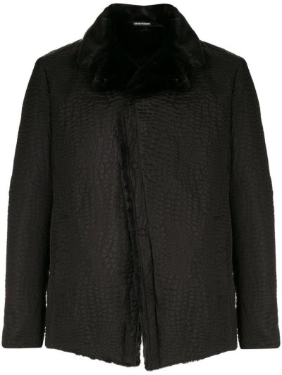 Black Men's Armani Emporio Croc Effect Jackets | I4879SO