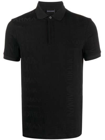 Black Men's Armani Emporio Embossed Logo Polo Shirts | 2UQGAD0