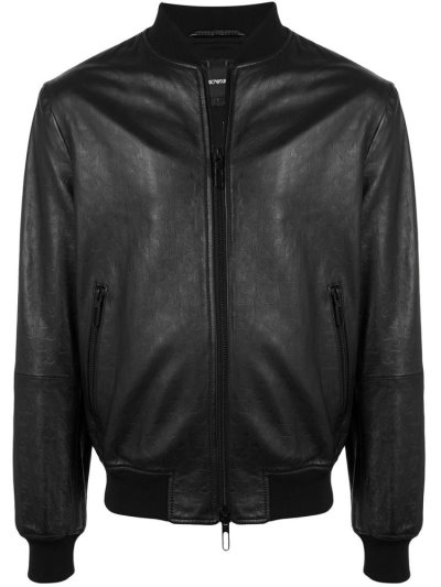 Black Men's Armani Emporio Embossed Bomber Jacket | A5GSQ6Z