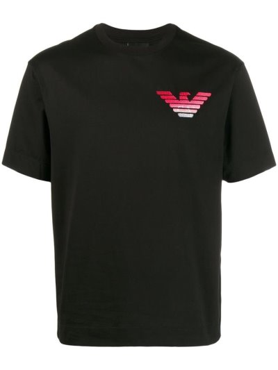 Black Men's Armani Emporio Embroidered Logo T Shirts | 5V0QM4V