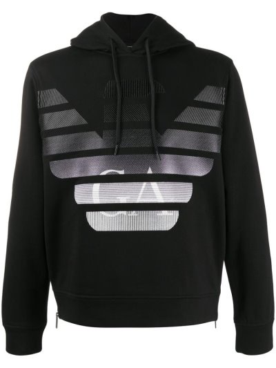 Black Men's Armani Emporio Embroidered Logo Hoodie | 7J5OBZC