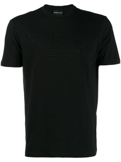 Black Men's Armani Emporio Embroidered Brand Eagle T Shirts | BCN0AJ3