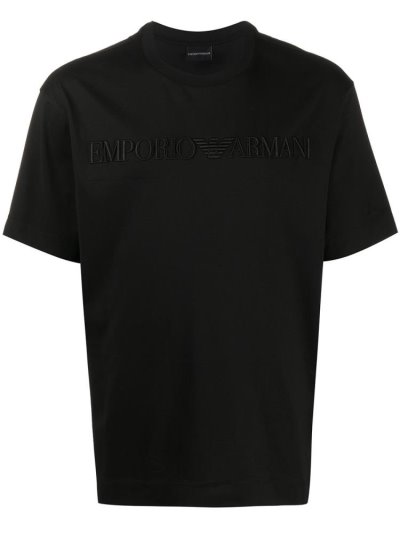 Black Men's Armani Emporio Embroidered Logo T Shirts | YBT3TAT