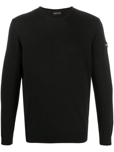 Black Men's Armani Emporio Fine Knit Round Neck Jumpers | S1XKIY1