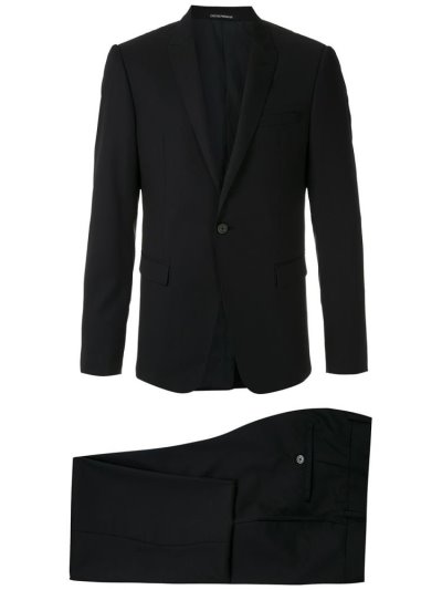 Black Men's Armani Emporio Fitted Two Piece Suits | AUC2OOY