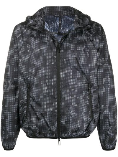 Black Men's Armani Emporio Geometric Logo Print Jackets | GLMB6O2