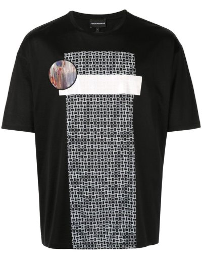 Black Men's Armani Emporio Graphic Print T Shirts | UJKYSPL