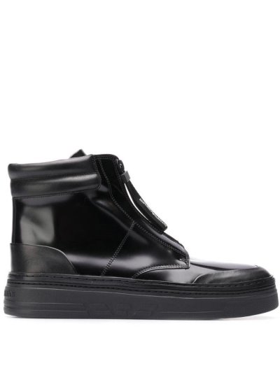 Black Men's Armani Emporio Hi Top Zipped Sneakers | P6QQLWZ