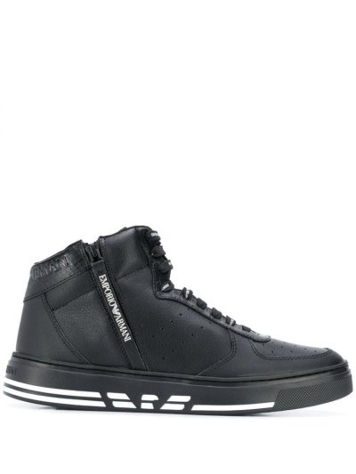 Black Men's Armani Emporio High Top Sneakers | USZEVU8