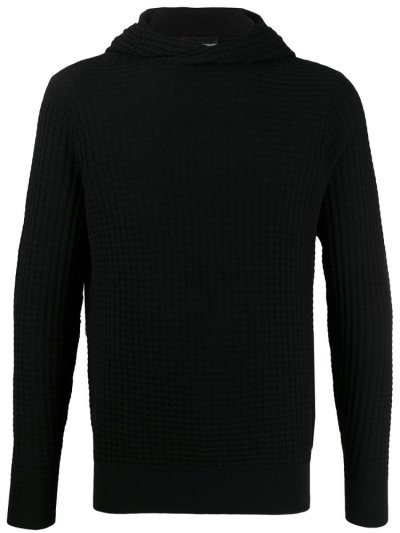 Black Men's Armani Emporio Hooded Knit Jumpers | 4J12UU4