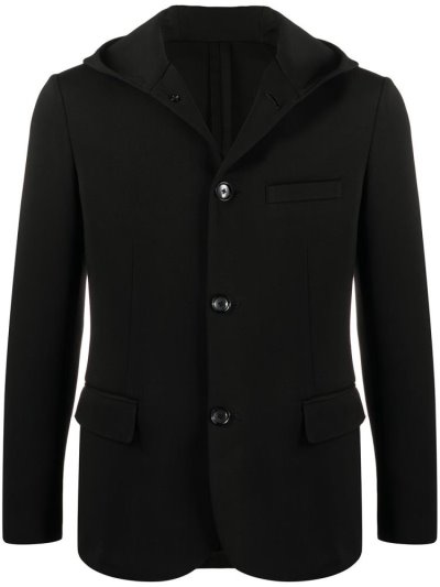 Black Men's Armani Emporio Hooded Single Breasted Jackets | 7F6PFP4