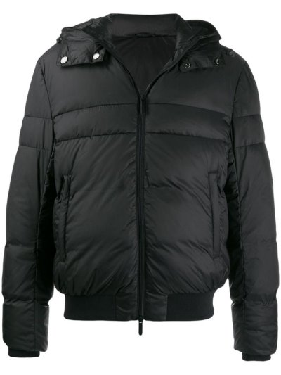 Black Men's Armani Emporio Hooded Padded Jacket Jackets | 9LZ9J0Q