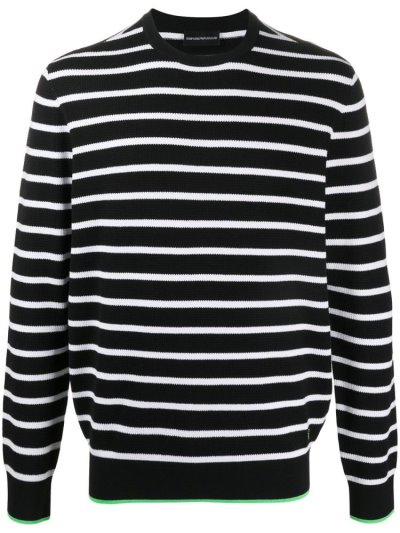 Black Men's Armani Emporio Knitted Stripe Jumpers | 7BPHYRB