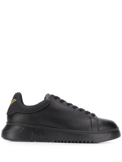 Black Men's Armani Emporio Lace Up Low Top Sneakers | S2XK2ZJ