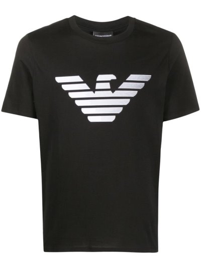 Black Men's Armani Emporio Large Logo T Shirts | MZK5P7D