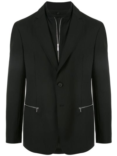 Black Men's Armani Emporio Layered Zipped Blazers | GV5PJ4I