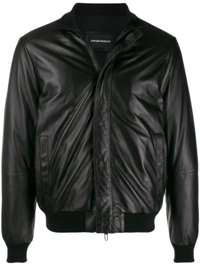 Black Men's Armani Emporio Leather Jackets | HTGH2US