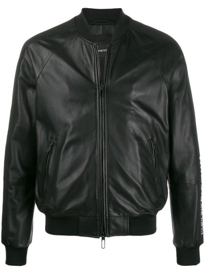 Black Men's Armani Emporio Logo Band Bomber Jacket | IQVKC75