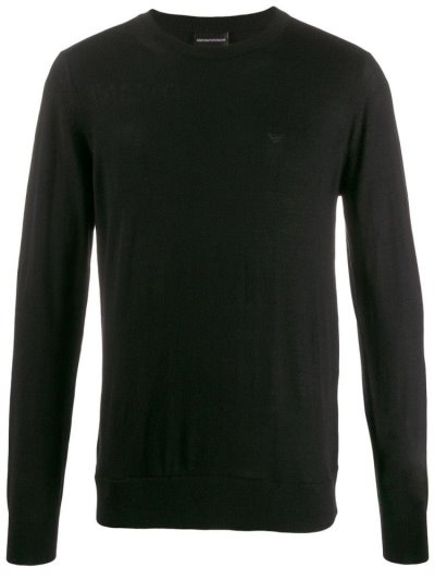 Black Men's Armani Emporio Logo Embroidered Jumpers | 0DP6Q2C