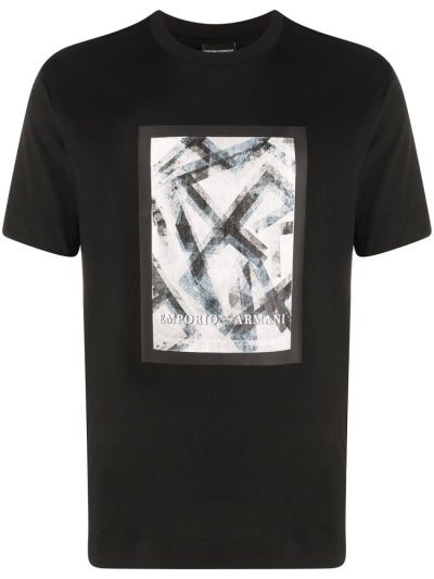 Black Men's Armani Emporio Logo Print T Shirts | 050Q1VO